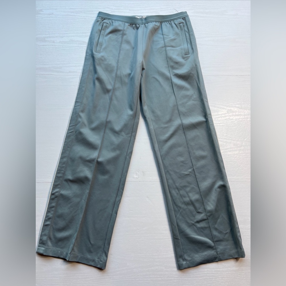 Tory Burch Wide Leg Knit Pant Womens Large Blue Pintuck Pull On Full Length